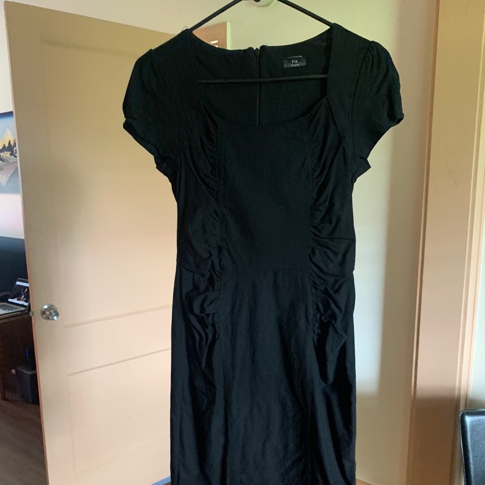 Black stretchy pencil dress with gathered sides